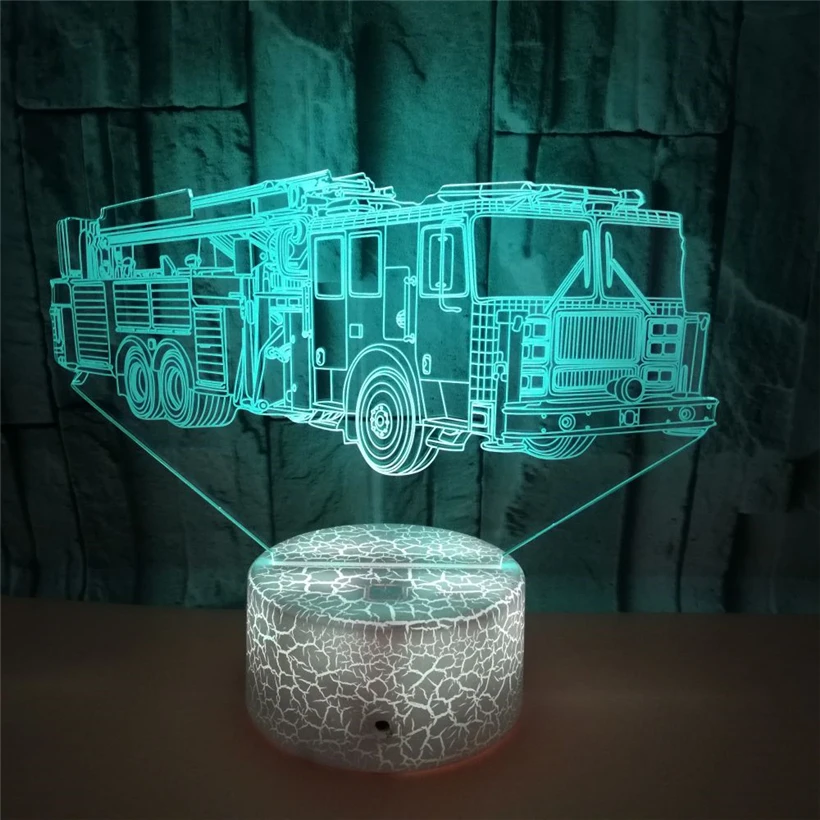 New Fire Engine Modelling 3D Illusion Night Light 7 Color Change LED Acrylic Atmosphere Home Decration Lamp Gift for Kids