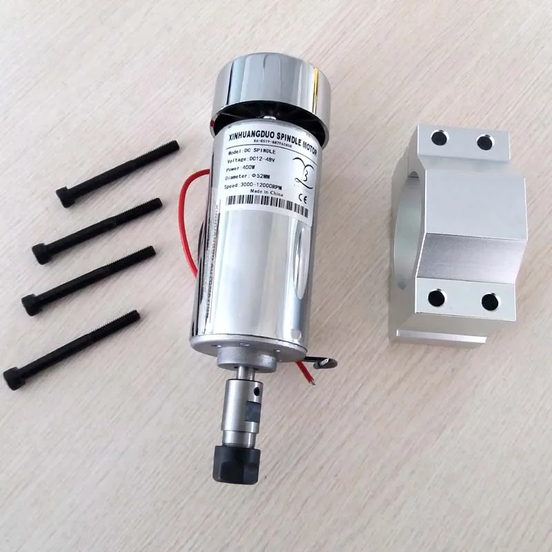 

air cooled 400W DC Spindle Motor 0.4KW 12-48V DC ER11 collect + 52mm Mount bracket fixture for PCB CNC Mahine