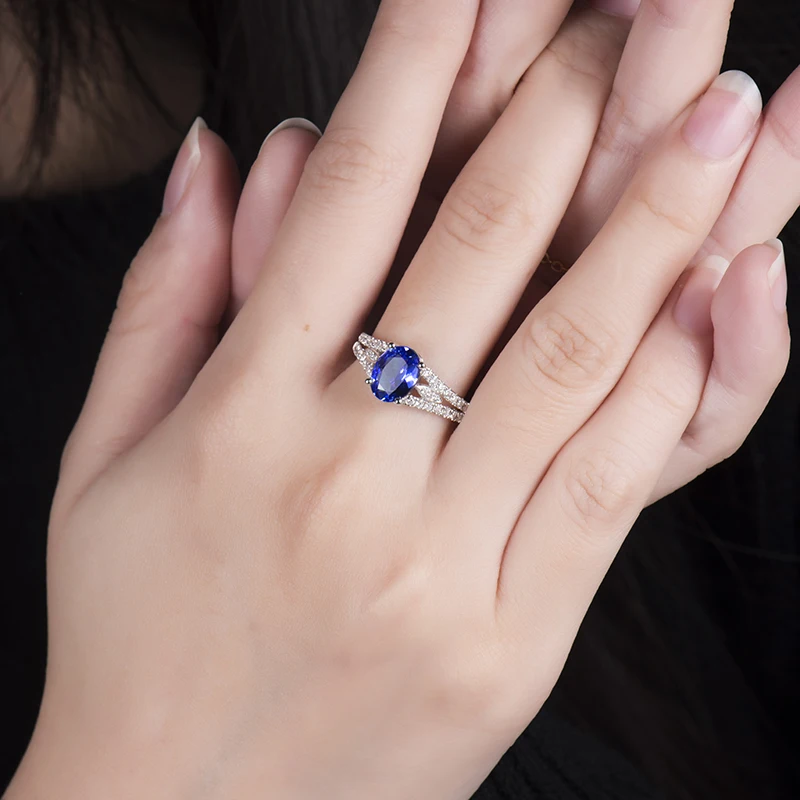 

LANMI Natural Oval 6x8mm Tanzanite Rings for Women Real 14K White Gold Free Shipping Diamond Thanksgiving Jewelry Presents