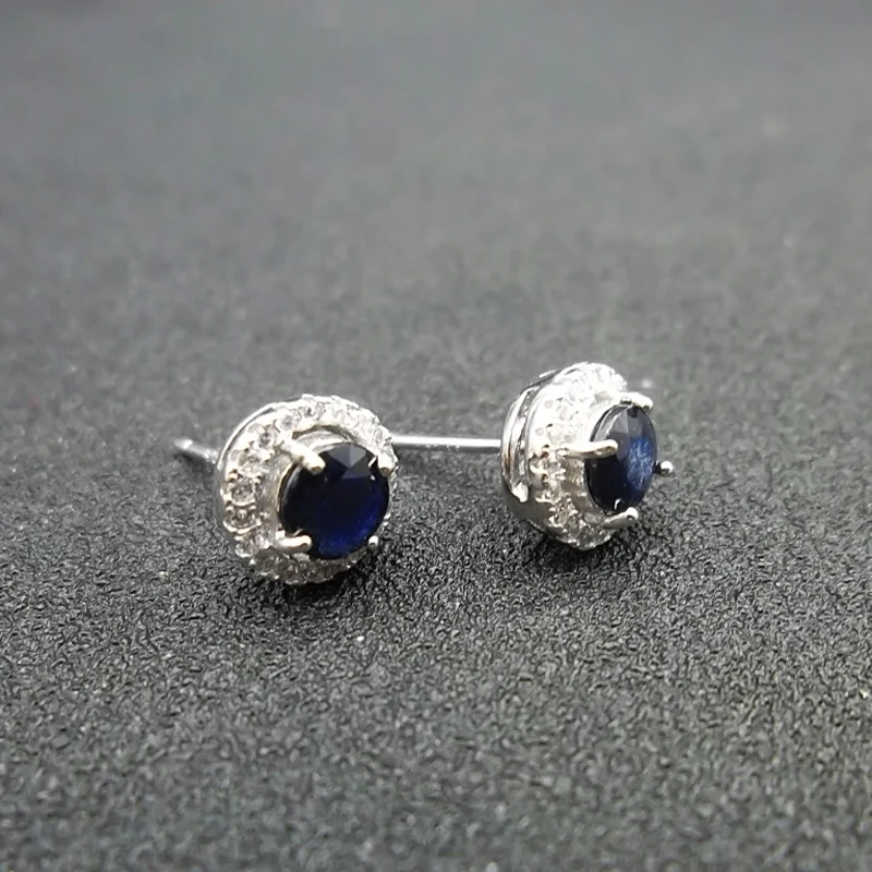 

LANZYO 925 Silver natuarl sapphire stud Earrings fashion jewelry anniversary plant women Christmas gift wholesale e050512agl