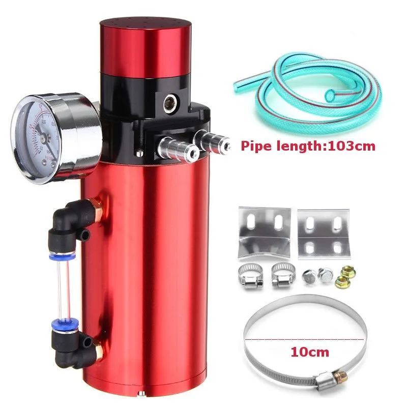 JX-LCLYL Engine Oil Catch Reservoir Breather Tank Can+Vacuum Pressure Gauge Red