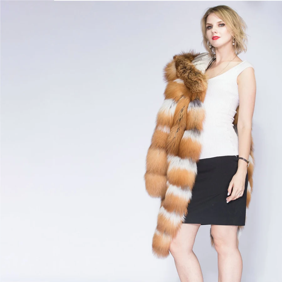 Women\'s Real Fur Coat Winter Real Fox fur Jacket Thick Warm Fashion Whole Pelt Silver Fox Fur Red fox Fur coat