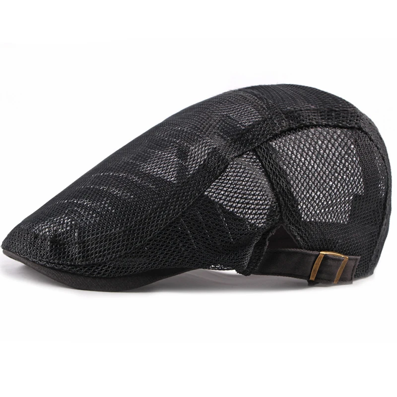 HT2215 Beret Spring Summer Men Women Cap Adjustable   Flat Cap Breathable Mesh Cap for Men Women Solid Plain Beret Cap