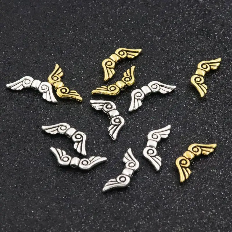 50 Stücke Breite 21 MM Loch 1mm Flügel Gemischte Farbe Gold Spacer Metall Perlen Für Schmuck Finden Schmuck Perlen handgemachte DIY Zubehör – Detail 6