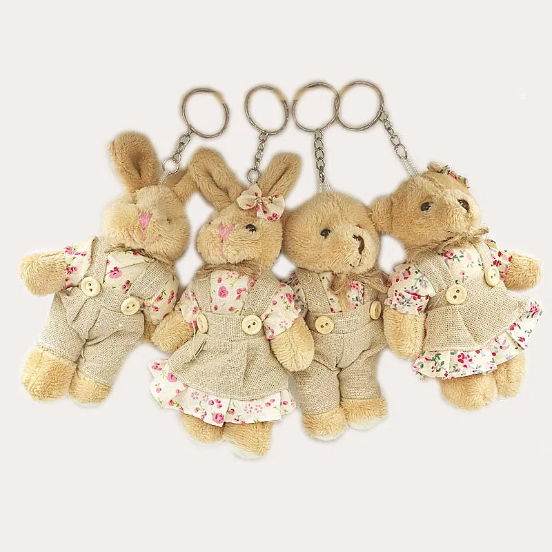 2PCS/LOT Simulation Bunny Bear Hair Doll Plush Toy Kids Birthday Gift doll Keychain bag Decorations Accessories Plush pendant