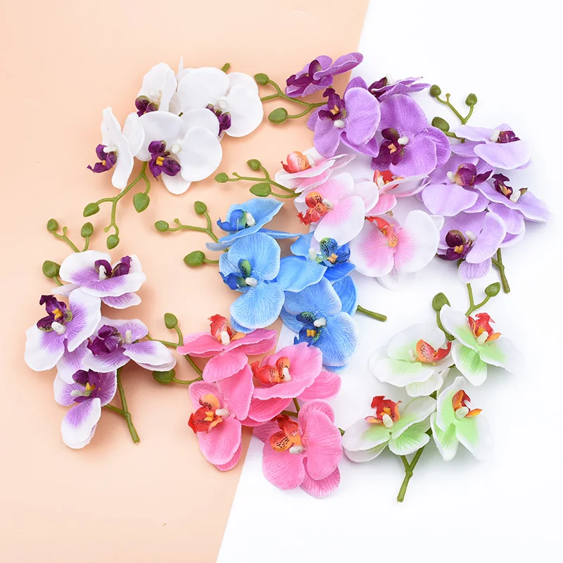 4 Stück Blumen plus 1 Stiel künstliche Blumen Heimdekoration Diy Zubehör dekorative Blumen Kranz Seide Schmetterling Orchidee Vase – Detail 11