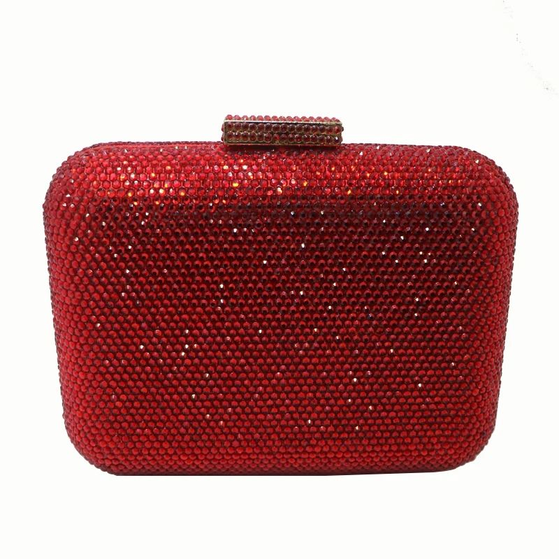 

Royal Nightingales Hard Box Clutch Crystals Evening Bags and Handbags with Chains Red Silver Black Purple Gold Royal Blue