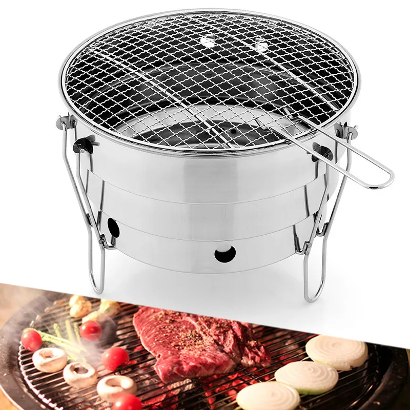 Small barbecue oven outdoor stainless steel portable BBQ  grill net camping picnic charcoal  folding  outlet