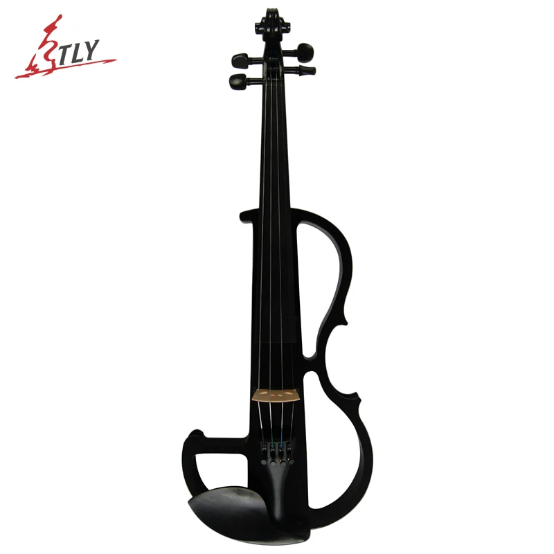 Advanced Art Full Size Purely Black Solid Wood Silent Violin 4/4 Ebony Fittings Parts  Electric Violin4/4