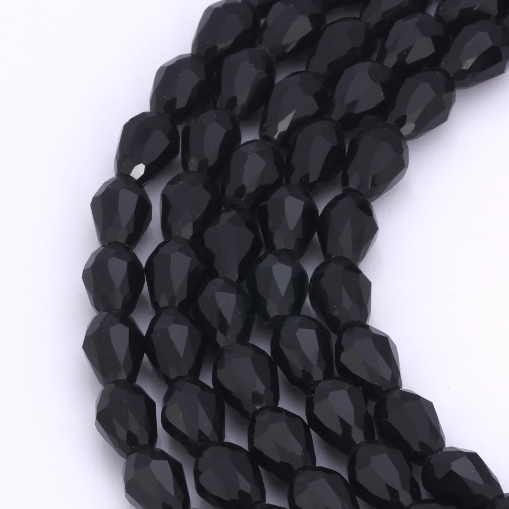 8*11mm 50pcs/10*15mm 30pcs Waterdrop Faceted Crystal Beads Black Color Teardrop Glass Bead For Jewelry Making Bracelet