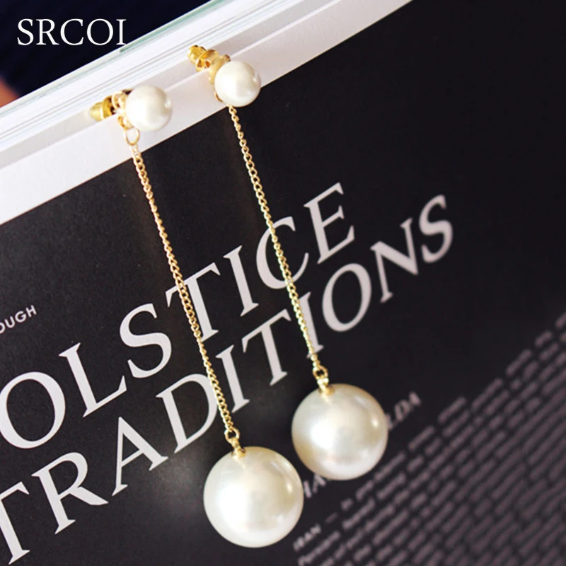 Oversized White Pearl Jewelry Double Sided Pearl Dangle Long Earrings Threaders Ear Pendant Earrings For Women New Year Gifts