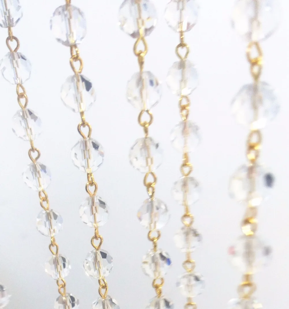 

10 meters 10mm Crystal Ball Beads Chain+Gold Connectors Glass Strand Garlands For Wedding Party Supply Chains Christmas Tree DIY