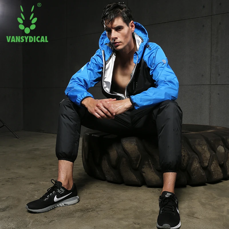 Vansydical Hot Sweat Sets Mens Running Training Suits Zipper Hooded Jackets and Pants Set Quick Sweating Sports Suit Sunna Set