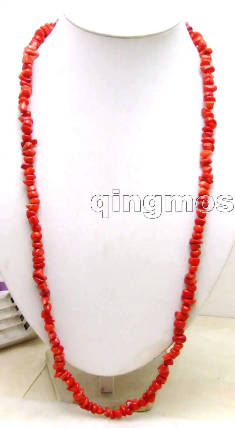 

Qingmos Fashion 6-8mm Baroque Natural Red Coral Necklace for Women with Genuine Coral Long Necklace 32" Sweater Necklace n5400