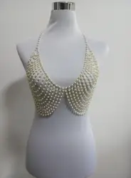 NEW STYLE FASHION WOMEN WHITE IMITATION PEARLS BEADS BRA Chains JEWELRY 2 COLORS  WRB12