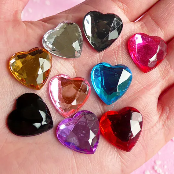 300pcs Assorted 20mm Heart Rhinestones Faceted Flat Back Cabochons big flatback rhinestone