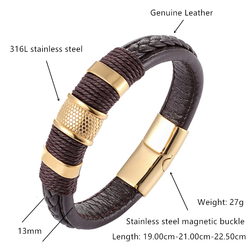 2023 New Jewelry Punk 12 Color Stainless Steel Accessories Weave Genuine Leather Women Bracelet Men Bangles Hombre Pulseras