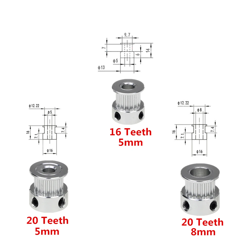 3D Printer Parts Accessory GT2 20teeth 16Teeth Bore 5mm/8mm Timing Alumium Pulley Fit For GT2-6mm Open Timing Belt