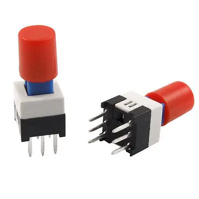 Red Cap 7 x 7mm x 16mm Latching Tactile Tact Push Button Switch 6 Pin DIP