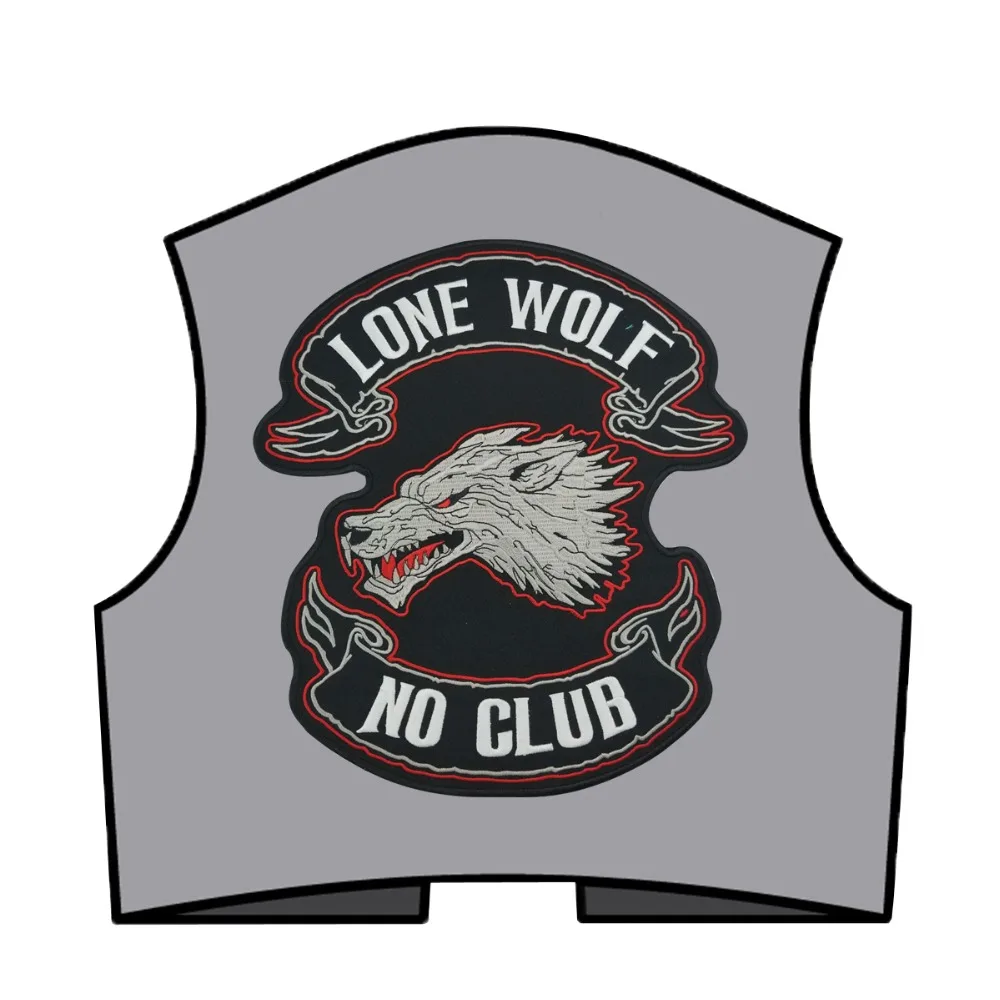 Lone Wolf No Club Back Biker MC Patches Motorcycle Club Jacket Patch Back Custom Large Size Jacket Vest Punk Rock Badge