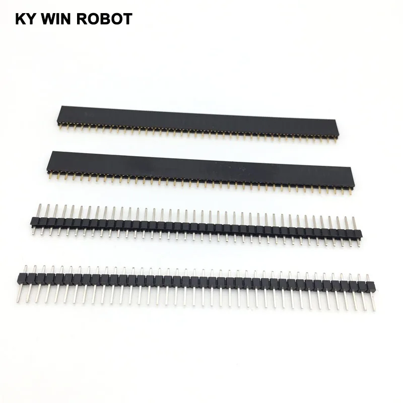 20pcs 10 pairs 40 Pin 1x40 Single Row Male and Female 2.54 Breakable Pin Header Connector Strip for Arduino Black