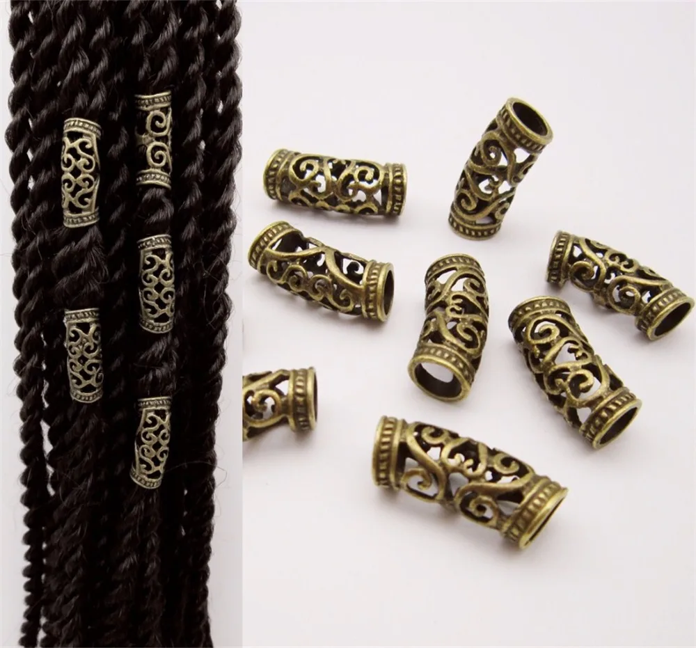 5pcs-20pcs Antique Bronze viking hair braid dread beard dreadlock beads rings tube accessories approx 7mm hole