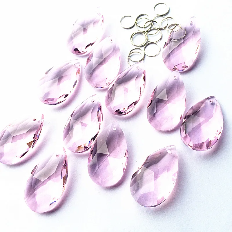 

Top Quality 10pcs/lot 38mm Pink Angel's Tear Faceted Crystal Chandelier Prisms Glass Suncatcher Accessories Hanging (Free Rings)