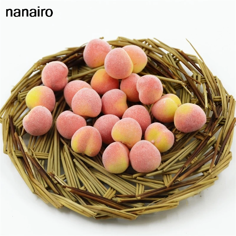 20Pcs Artificial Mini peaches  Plastic Fruit house vegetables Pretty Christmas Kitchen Wedding Happy Decoration Foam  Berries