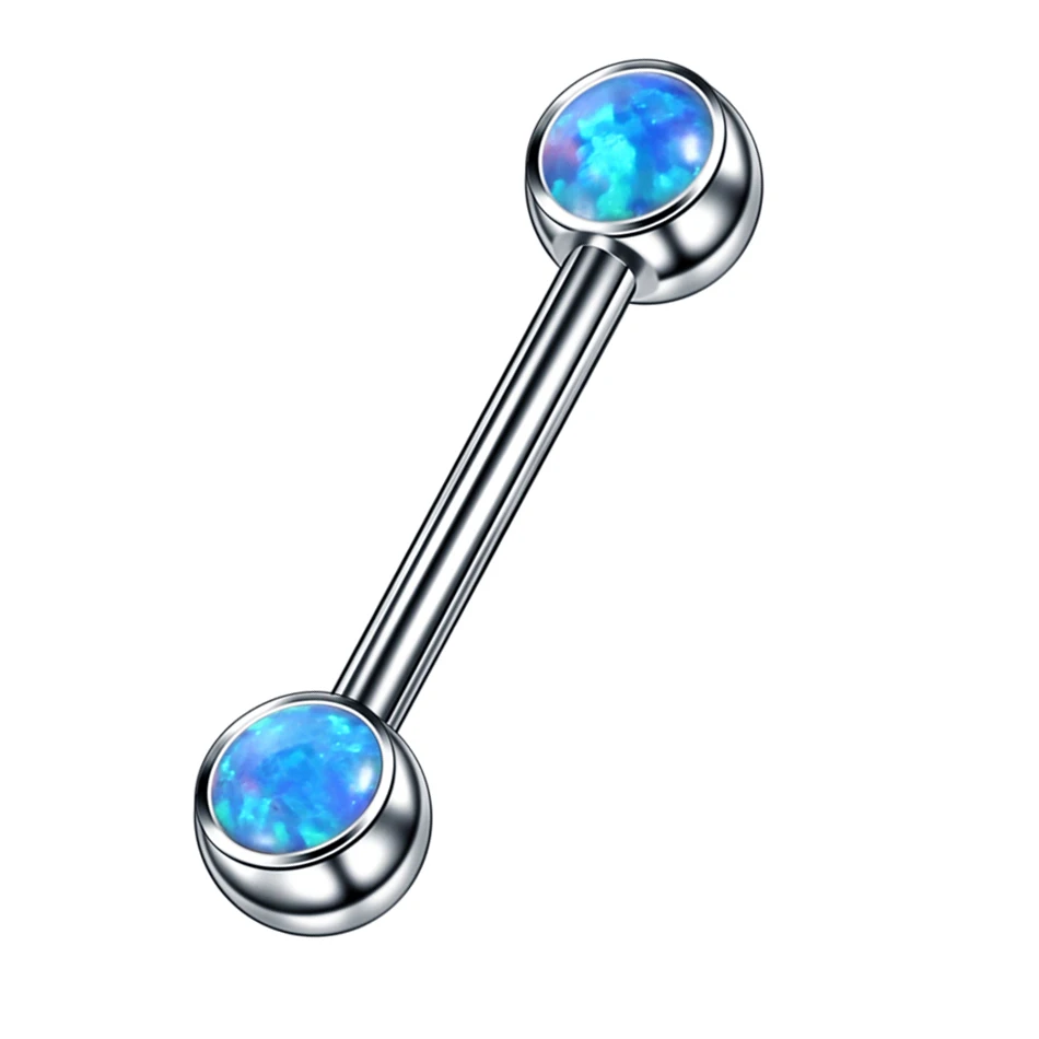 1Pc Titanium Sexy Tepel Shiled Bar Piercings Intern Schroefdraad Mamilo Piercing Opal Stone Tong Barbell Piercings Lichaam Sieraden