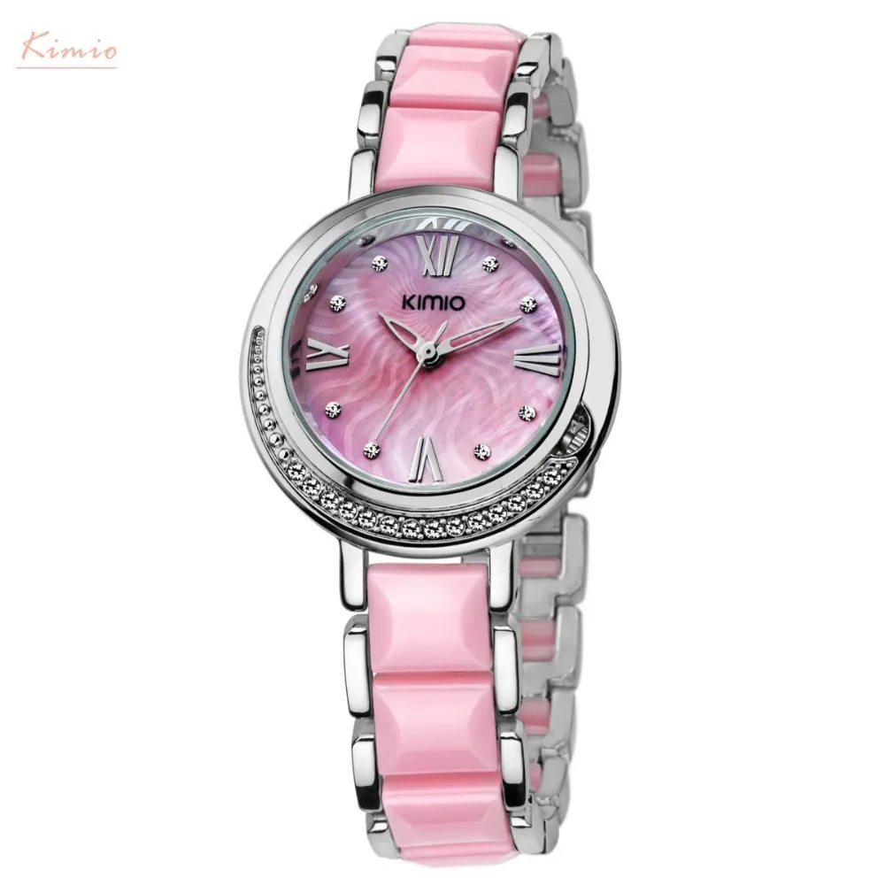 Kimio Brand Women Imitation Ceramic Watches Luxury Ladies Bracelet Quartz Watch Female Big Dial Crystal Waterproof Wristwatches