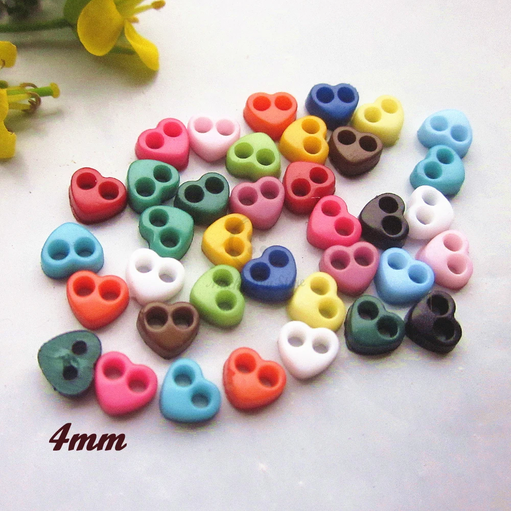 Plastic Mini Buttons 144pcs Mixed / 1 color 4mm 2 Holes Mini Heart Tiny Buttons for Crafting Doll Sewing Decorative Accessories