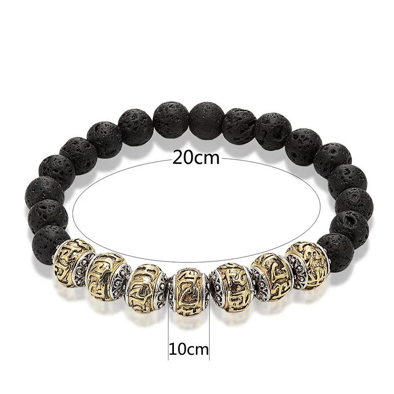 Tibetan Buddhism Alloy Volcanic stone Bracelet Men\'s Six-Character Mantra OM MANI PADME HUM Metal Amulet Beads Bracelet Women