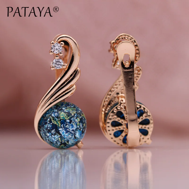 PATAYA New 585 Rose Gold Color Natural Zircon Women Fashion Jewelry Champagne Crystal Opal Onyx Earring Wedding Fine Earrings