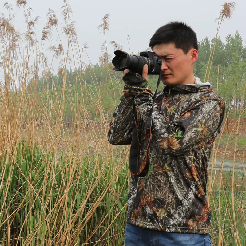 Cotton Breathable Bionic Camouflage T-Shirt Tops Men Women Hunting Fishing Hiking Sunscreen Hooded T-Shirts Long Sleeve 4 Colors