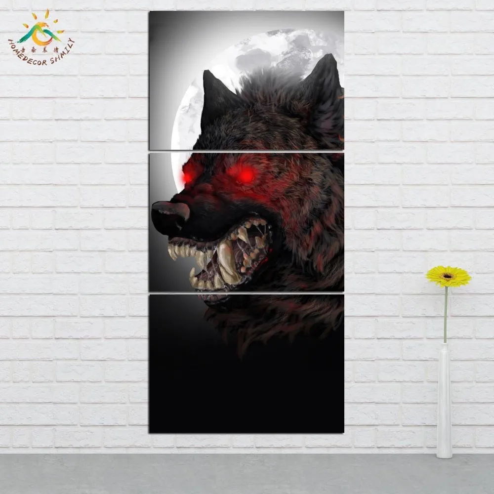 

Wall Art Prints Canvas Art Painting Modular Picture And Poster Anime Red Eye Wolf Canvas Painting Decoration Home 3 PIECES