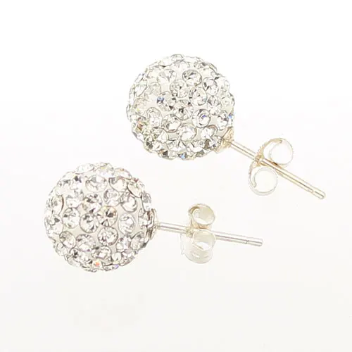 High Quality 8mm Clear Austrian Rhinestone Pave Disco Ball Earring Genuine 925 Sterling Silver Stud Earrings SSCE8mmA