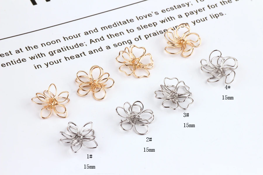 50pcs 15mm Gold/silver color wire flower Charms handmade flower Pendants For DIY Earring Jewelry Making Earrings Accessories