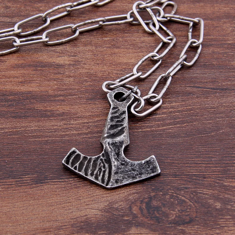 dropshipping 1pcs thor\'s hammer mjolnir pendant necklace viking scandinavian norse viking necklace with stainless steel chain