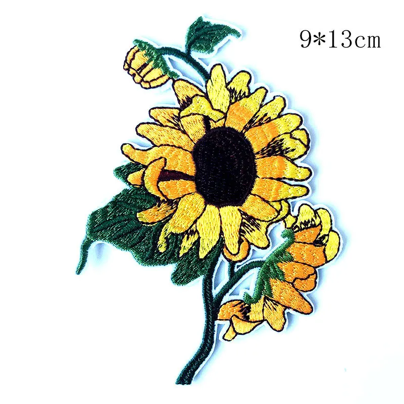 Sunflower Embroideried Iron on Patch for Clothing Sew Applique Clothes Sticker Large Patches for Backpacks Jacket Decorations