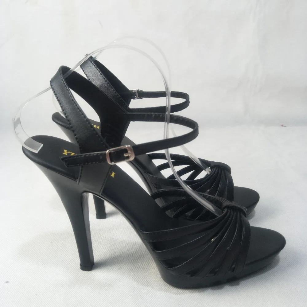 Stiletto With Platform women fashion shoes 13cm High-heeled shoes black pu Dance Shoes motorcycle sandals