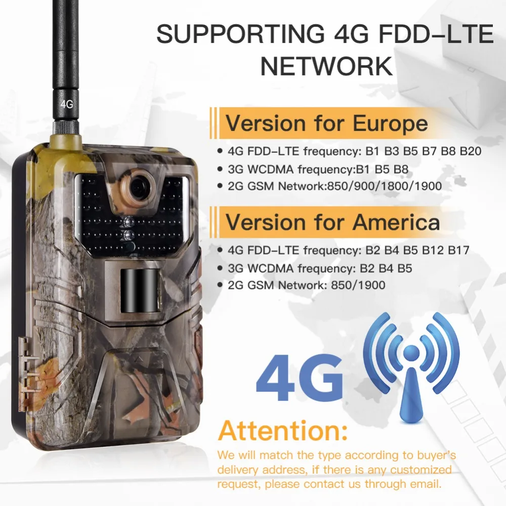 4G FTP MMS SMS Email 20MPTrail Camera Cellular Wildlife Hunting Cameras HC900LTE 1080P Mobile Wireless Wild Surveillance