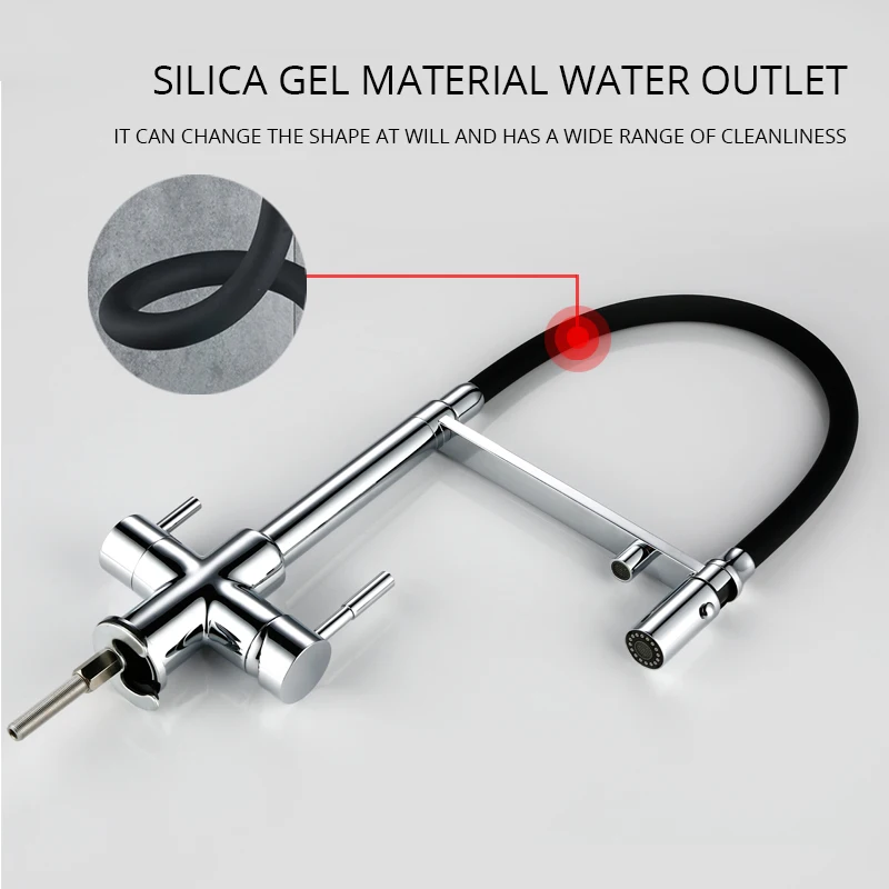 Clean Water Kitchen Faucet with Sprayer Gooseneck Pull Down Sink Mixer Solid Brass 360 Degree Rotation 3 Way Water Filter Taps