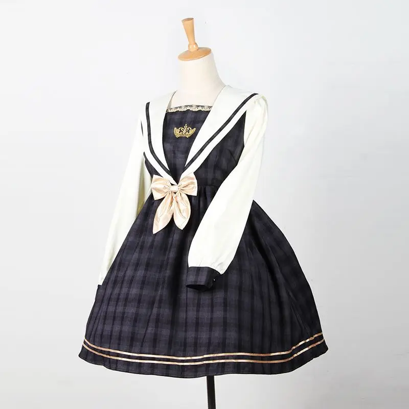 Japanese soft sister uniforms sailor suit Slim dress cos sweet students College Lolita dress