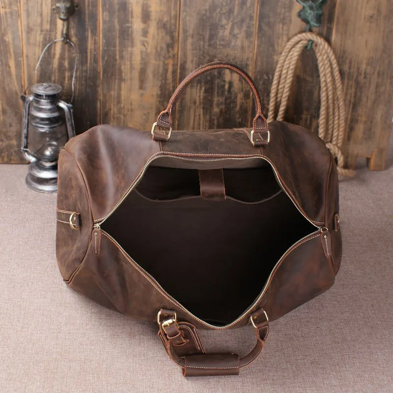 Vintage Crazy Horse Genuine Leather Men\'s Travel Bag Of Trip Men Leather Duffle Bag Large Luggage Bag Tote Weekend Bag Overnight