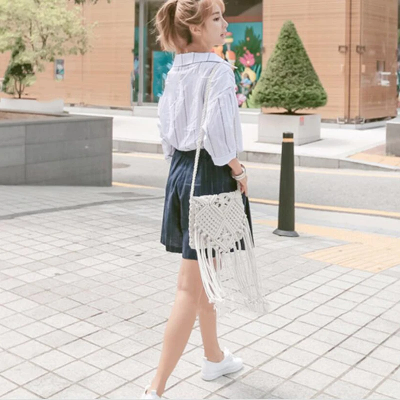 Neue Strohs ack böhmische Quaste Strand tasche Frauen häkeln Fransen Cross body ultraleichte Umhängetasche Frauen kleine Bolsos Feminina – Detail 36