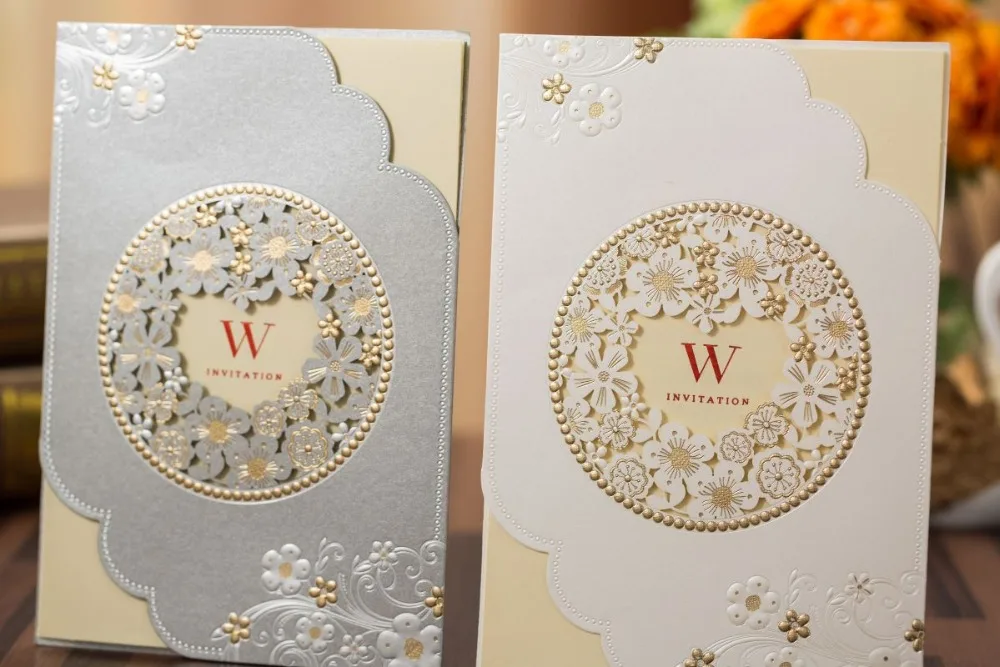 

50pcs/set free envelop and free seal embossing laser cut in classic gray invitation CX518