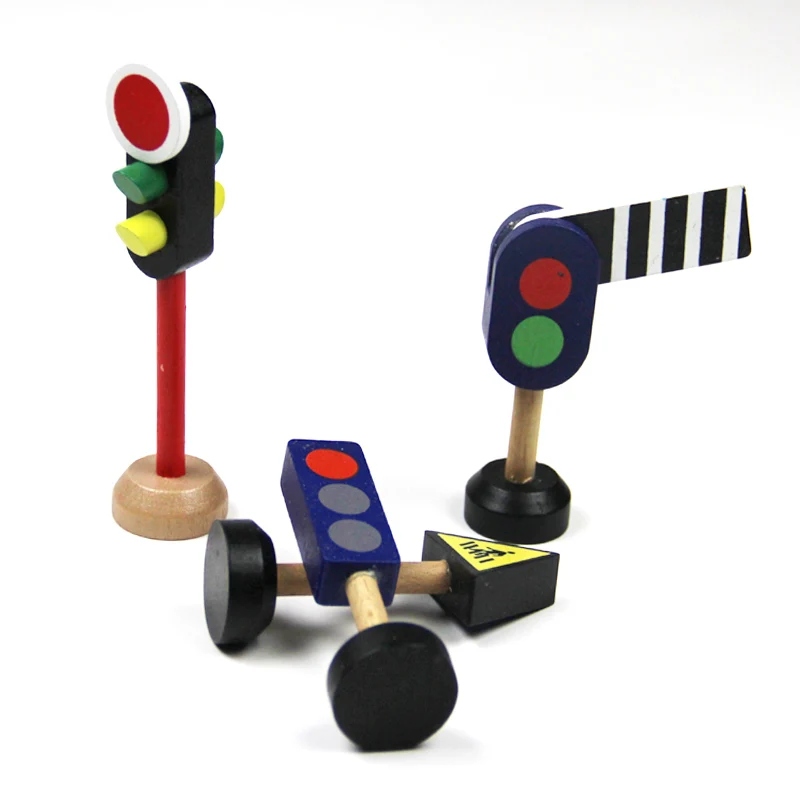 

Wooden Traffic Light Road Sign Street Sign Solid Wooden Drag Mas Small Train Track Scene Accessories Toy Car