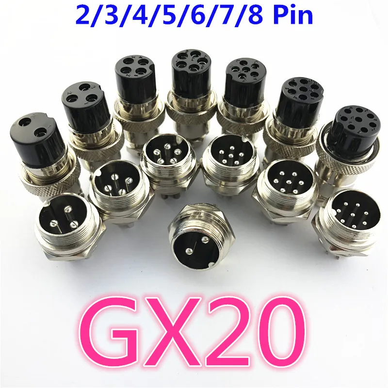 1set GX20 2/3/4/5/6/7/8 Pin Male + Female 20mm  L94-100Y Circular Wire Panel Aviation Connector Socket Plug with Cap Lid