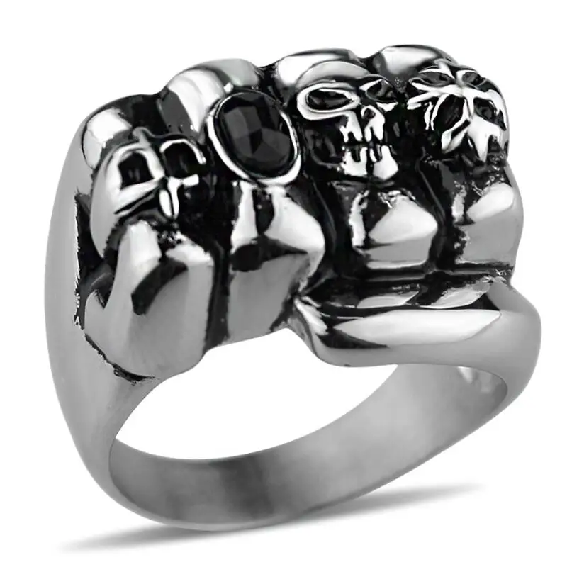 Men Gothic Skull 316L Stainless Steel Punk Anarchy Death Skull Ring