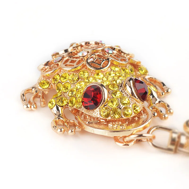 EASYA Luxury Shining Red Rhinestone Eyes Toad Coin Key Chains Crystal Pendant Car Keychain Metal Keyring Holder CHY-2417